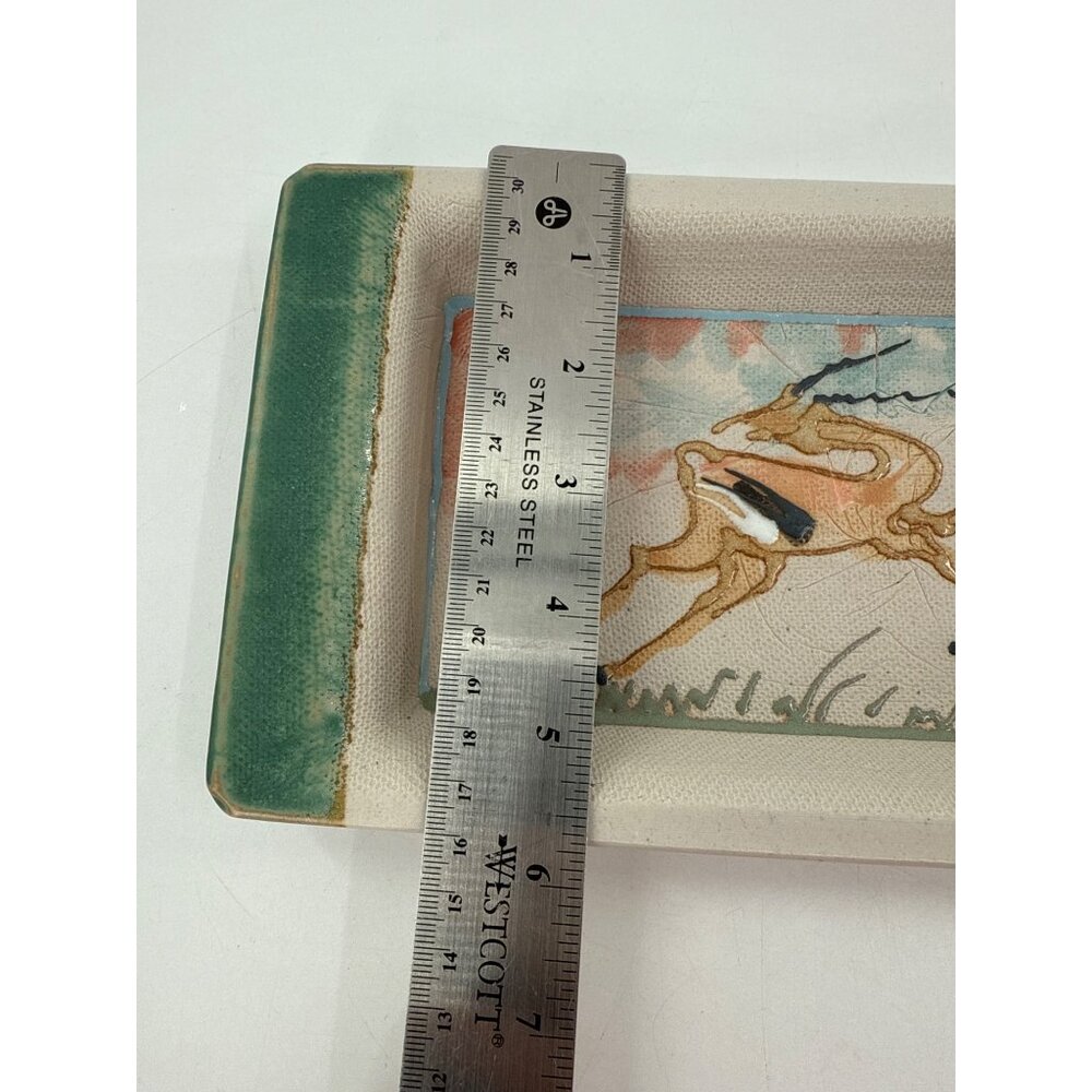 Ceramic Rectangular Tray With Hand-Painted Antelope Design - Picture 5 of 7